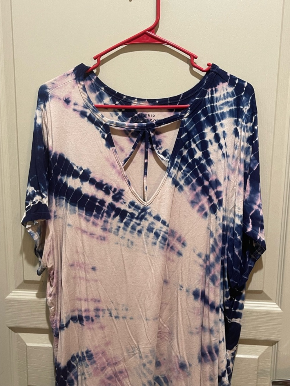 torrid Navy and Pink Tie-Dye Keyhole Front-Tie Blouse